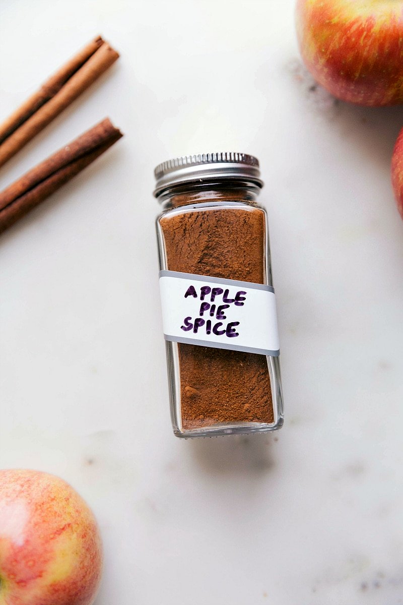 Container of fragrant apple pie spice, a versatile spice blend.