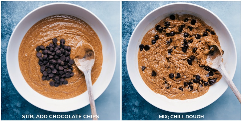 Process shots-- images of the chocolate chips being added to the dough