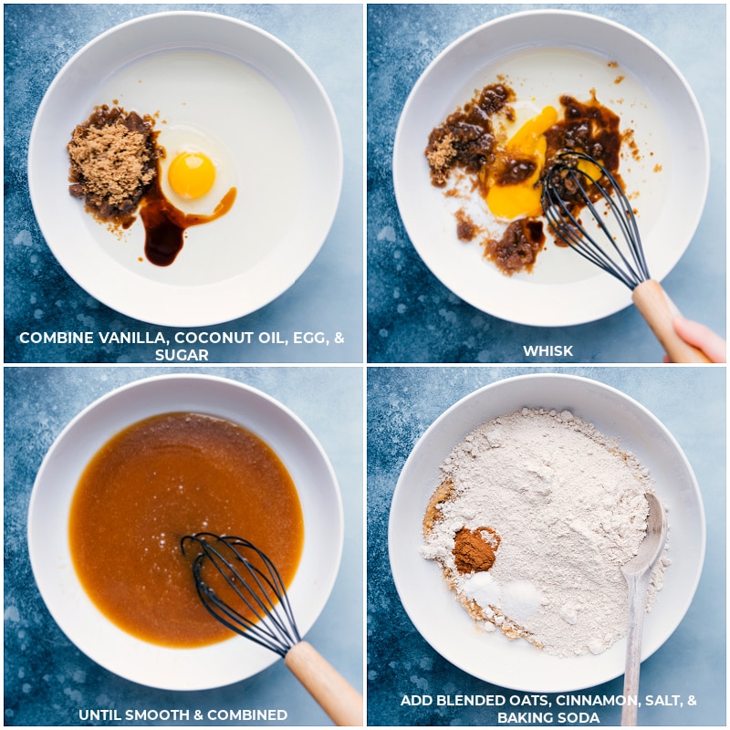 Process shots-- images of the wet and dry ingredients being prepped for these Healthy Chocolate Chip Cookies