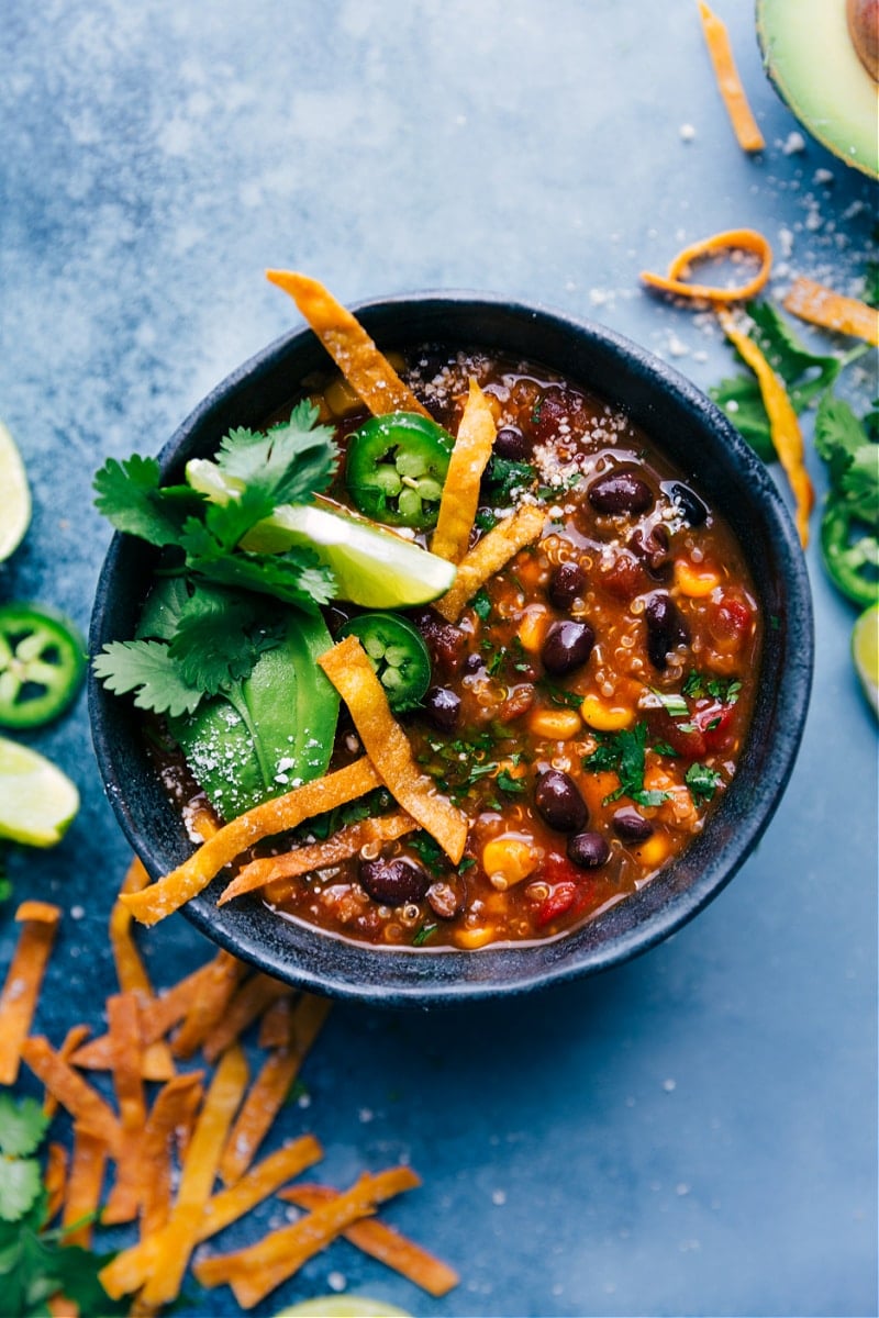 Overhead image of Healthy Chicken Tortilla Soup