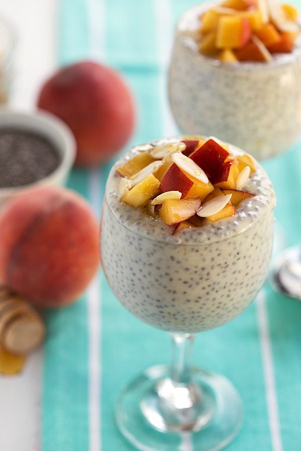 vanilla-almond + creamy peach overnight chia pudding