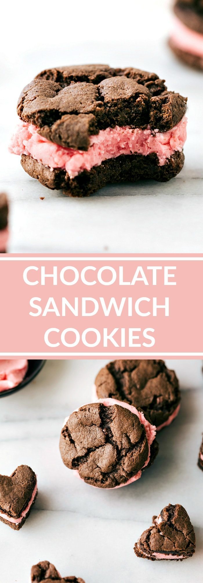 Valentine's Oreos -- regular sandwich cookies OR heart-shaped sandwich cookies. The cookie base has only 4 ingredients and the filling tastes just like a real Oreo! Recipe via chelseasmessyapron.com