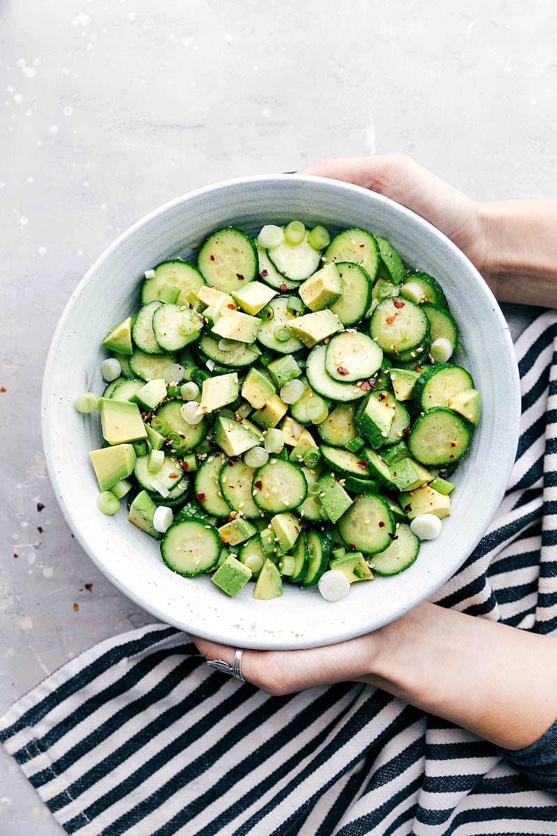 Asian Cucumber Salad in a bowl, ready to serve.