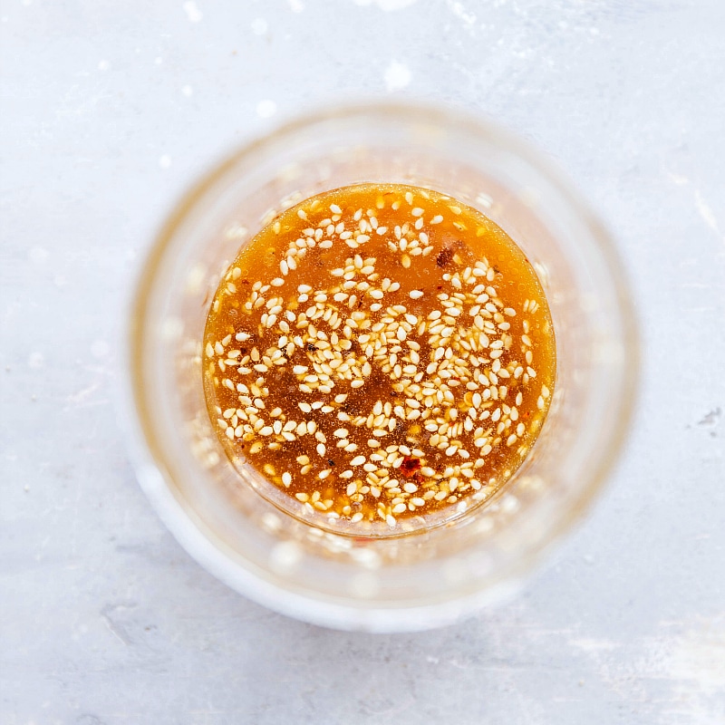 Image of Asian CucumberSalad dressing mixed together and ready to go on the salad.