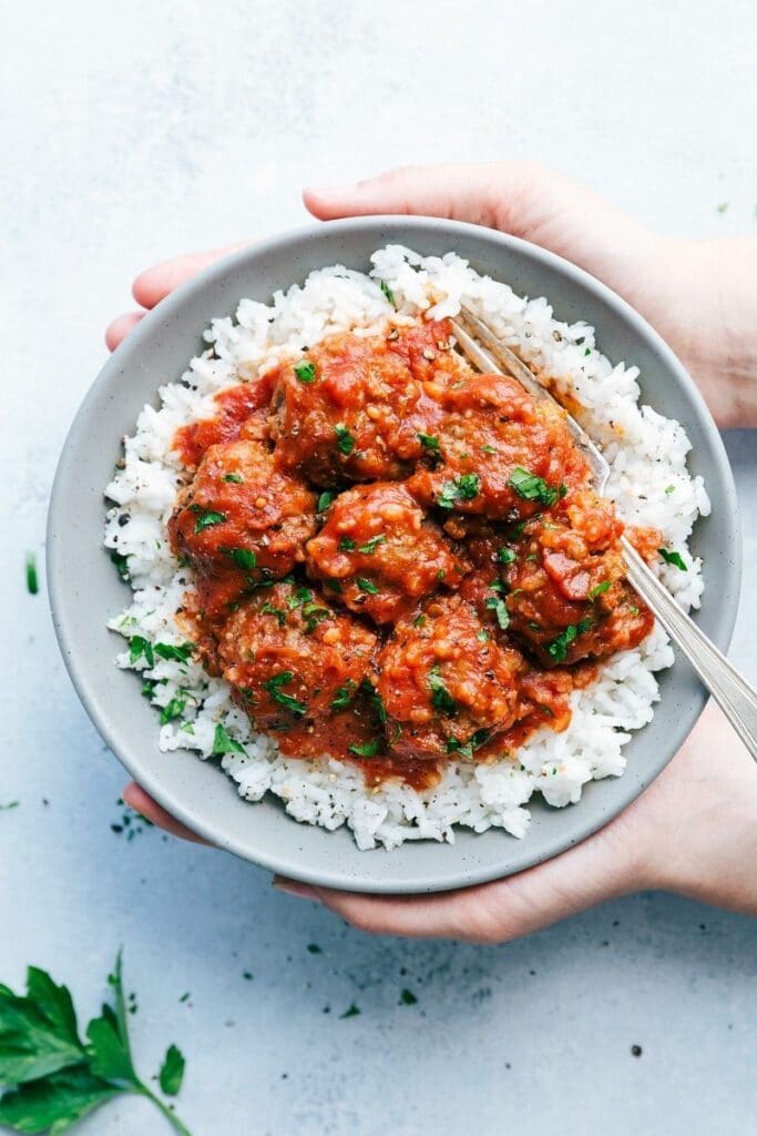 Crockpot Porcupine Meatballs over Rice Chelsea's Messy Apron