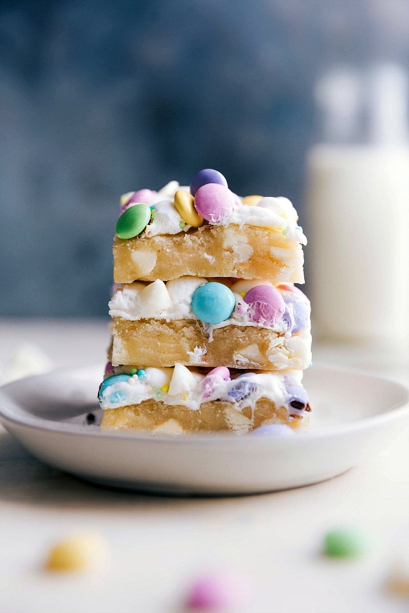 Image of Confetti Bars stacked on top of each other, ready to be eaten.