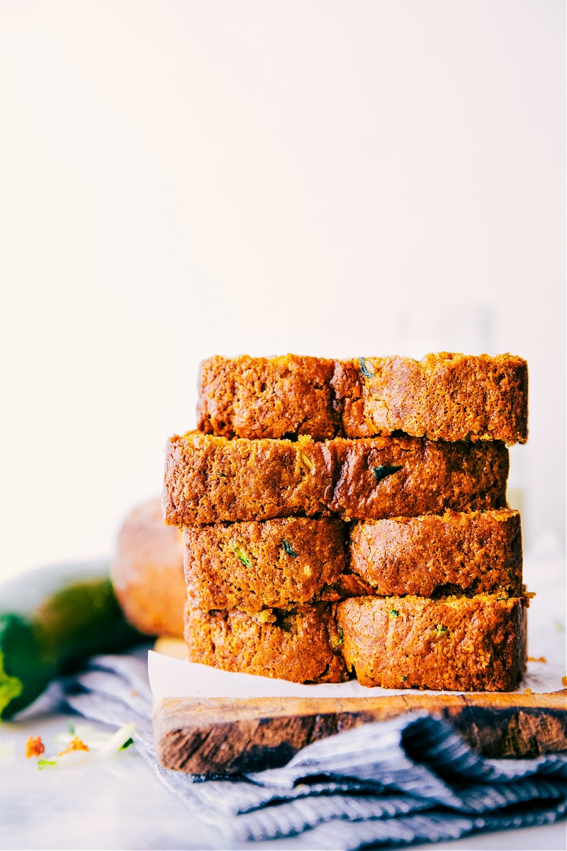 Image of the healthy zucchini bread with slices stacked