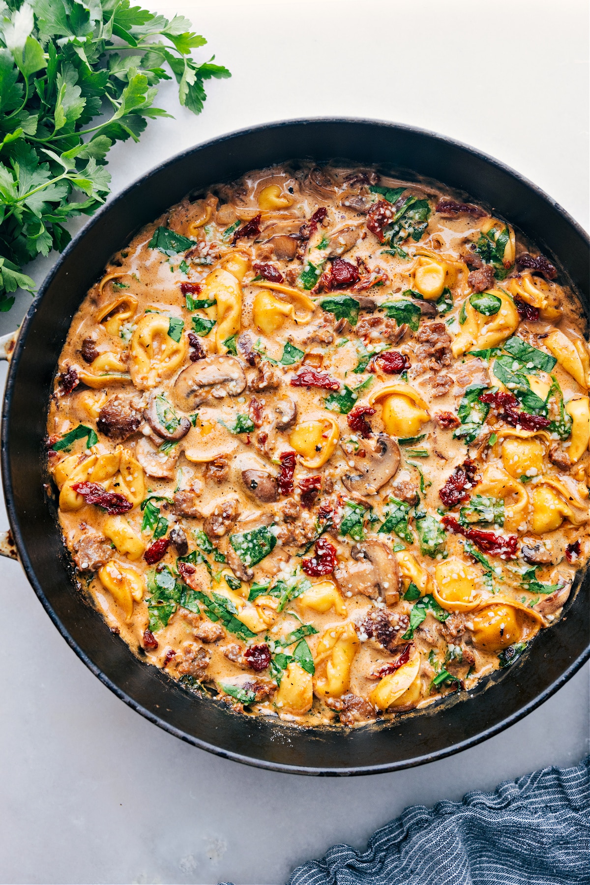 Sausage Tortellini Bake fresh out of the oven.