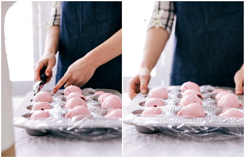 Picture showing scoops of raspberry sherbet for the Sherbet Punch.