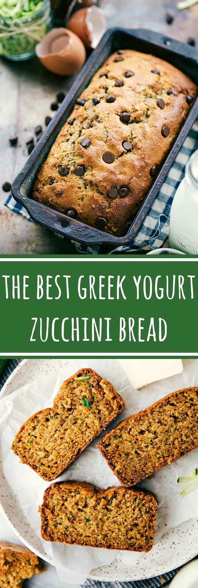 With or without chocolate chips, this Greek yogurt healthy zucchini bread is the BEST! Rave reviews from many!