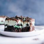 Mint chocolate chip ice cream bar with a revealing bite, showcasing its delicious layered composition.