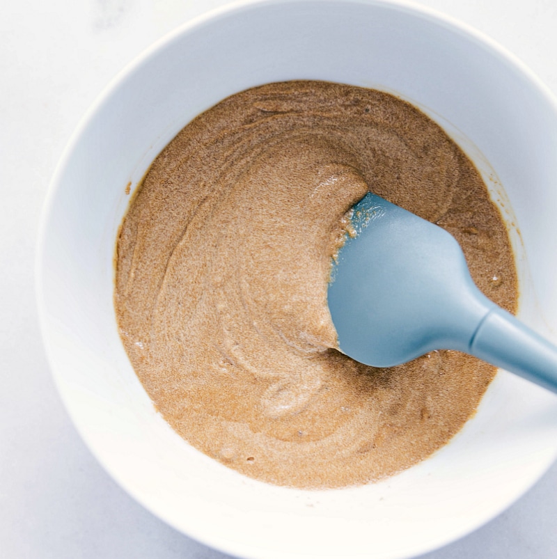 Image of the ingredients melted and mixed together for this Flourless Monster Cookie recipe.