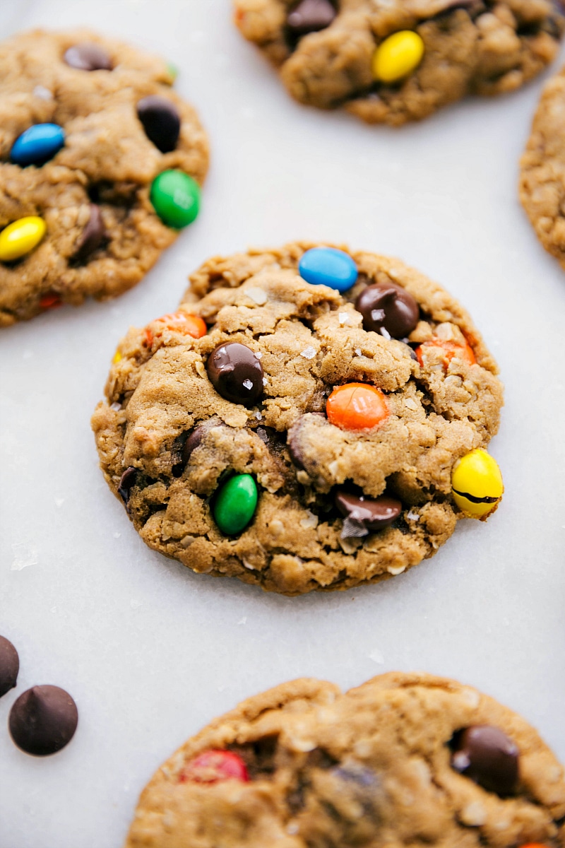 Baked Gluten Free Monster Cookies, ready to eat.