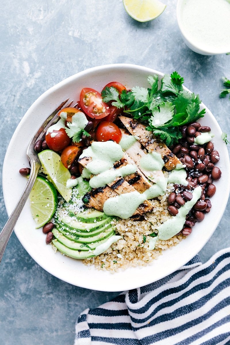 Overhead image of Cilantro-Lime Chicken in a bowl with sauce over it.