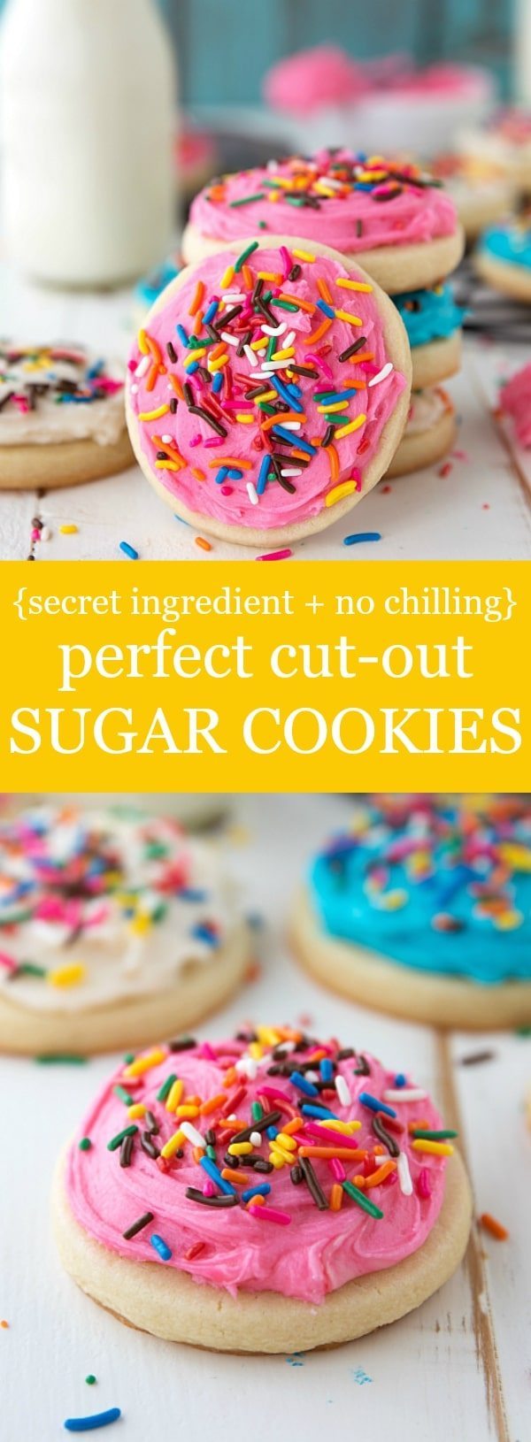 2 secret ingredients make up the softest and BEST sugar cookies that require no chilling.