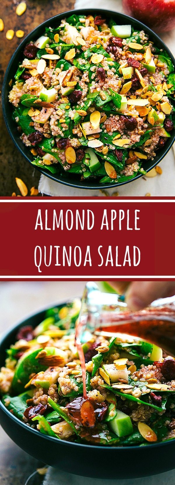 Delicious and Easy Almond Apple Quinoa Salad with the BEST raspberry vinaigrette