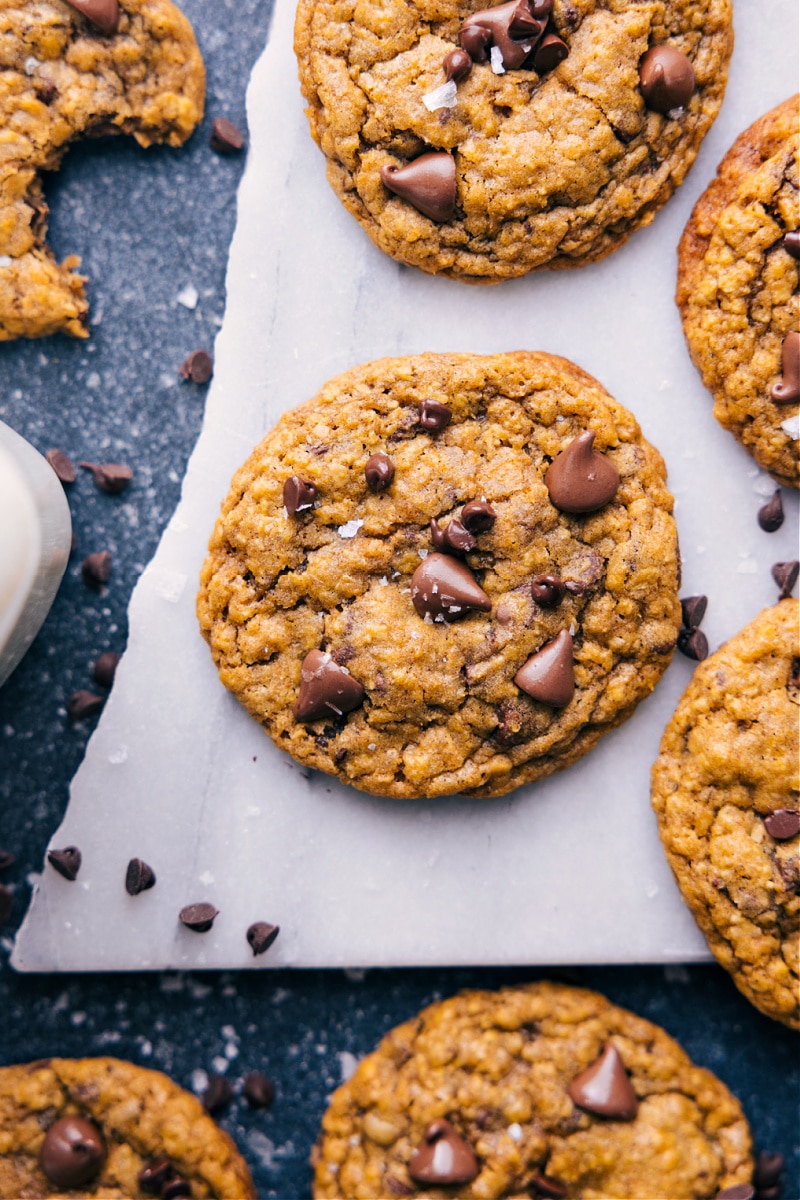 Overhead image of the Pumpkin Oatmeal Chocolate Chip Cookies