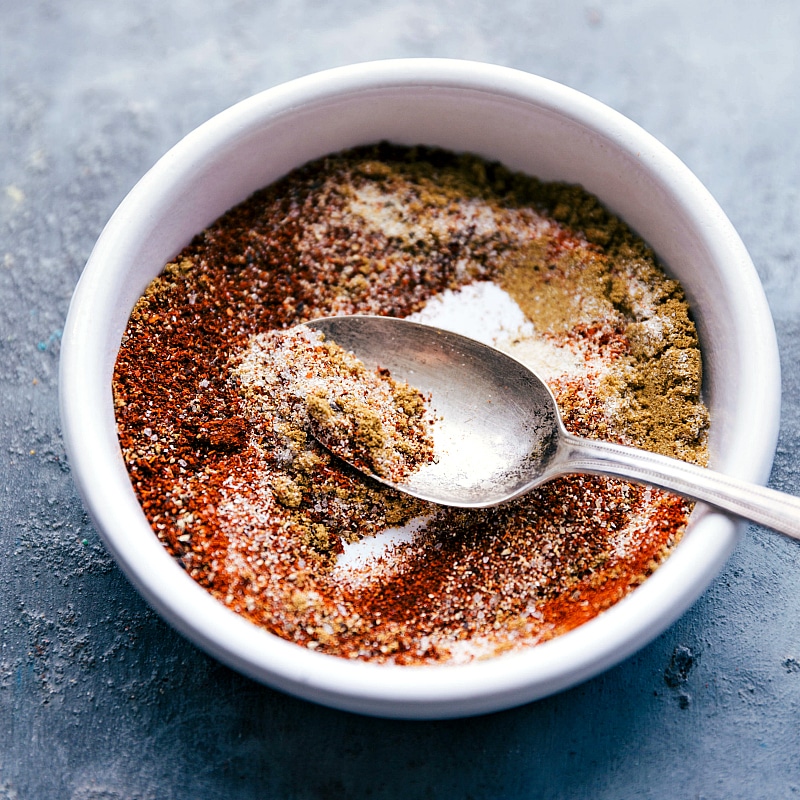 Process shot of the seasoning mix that goes with Crockpot Quinoa Chili.