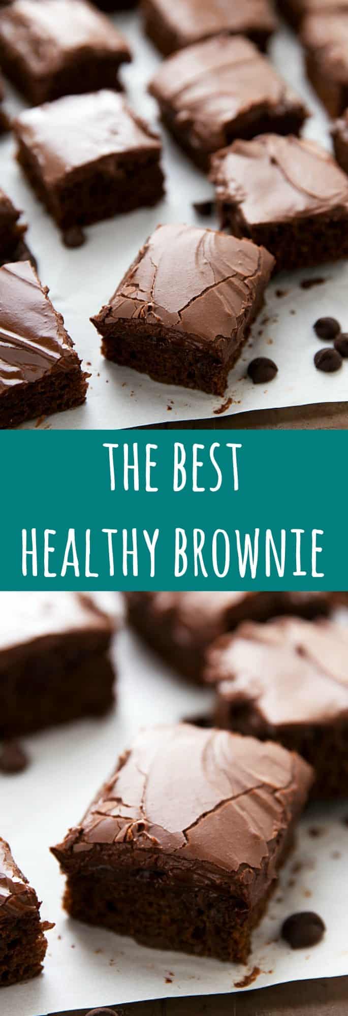 The BEST healthy brownies with no flour, no refined white sugar, no butter, and no eggs. These delicious healthier brownies are easy to make and include an optional frosting recipe made using Greek yogurt!