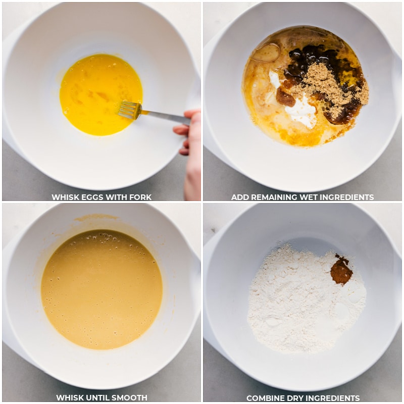 Process shots-- images of the wet and dry ingredients being mixed in separate bowls