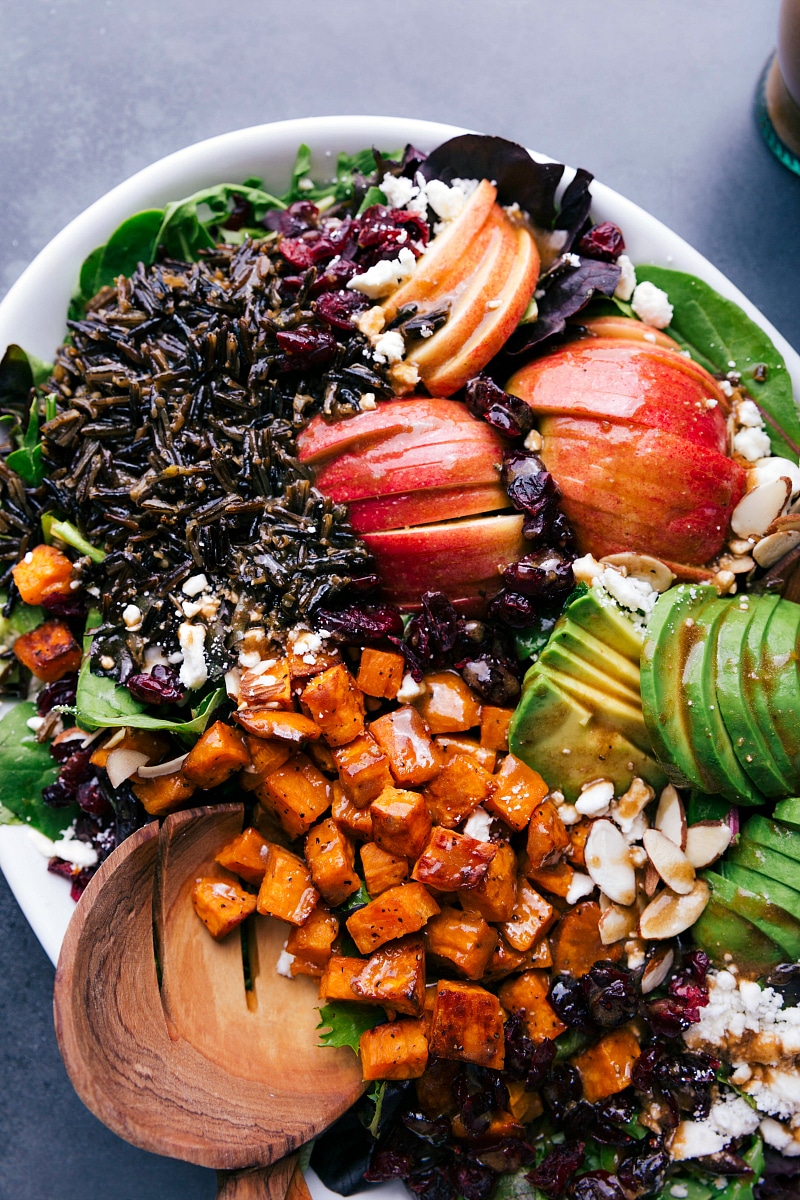 Overhead view of the completed Roasted Sweet Potato Salad.