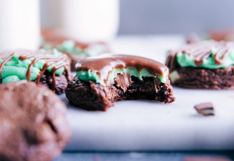 Close-up view of Mint Brownie Cookies.