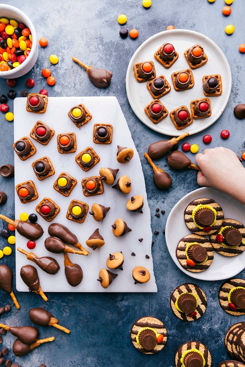 Overhead image of Thanksgiving Treats all out on a board.