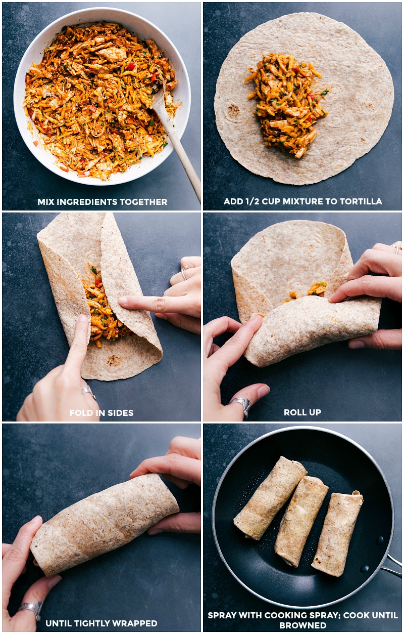 Process shots showing how to roll up the wraps.