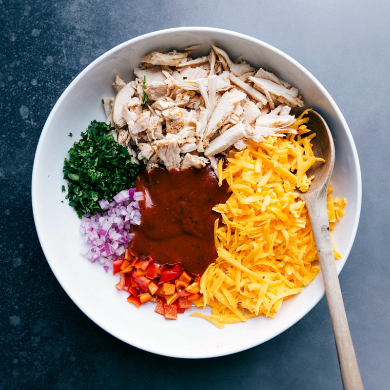 Overhead view of the BBQ Chicken Wrap ingredients