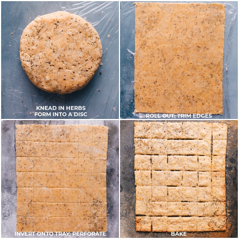 Process shots-- images of the dough being rolled out, cut into squares, and then being baked