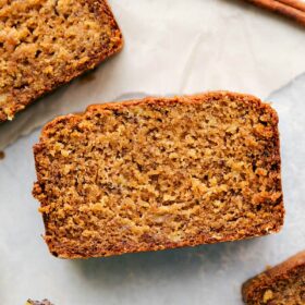 Several slices of healthy banana bread with greek yogurt, scrumptious and ready to enjoy.