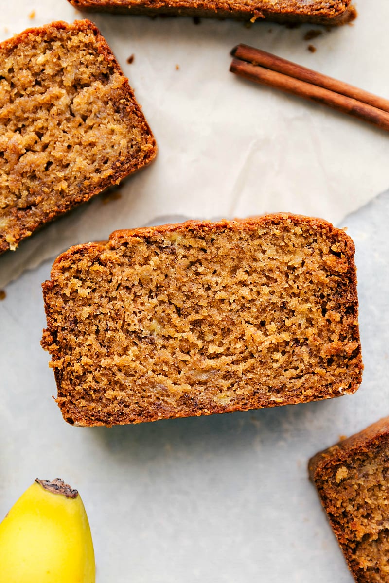 Several slices of healthy banana bread with greek yogurt, scrumptious and ready to enjoy.