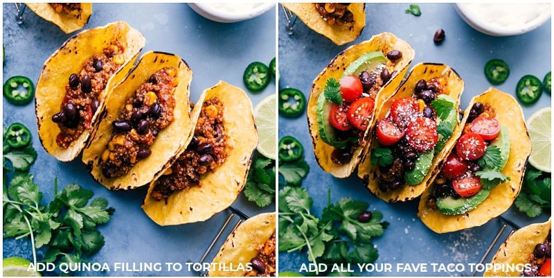 Image of the toppings being added to Quinoa Tacos.