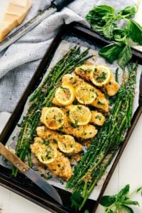 Delicious ONE PAN Lemon Parmesan Chicken and Asparagus