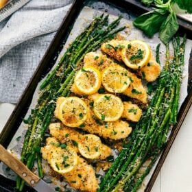 One Pan Lemon Parmesan Chicken and Asparagus