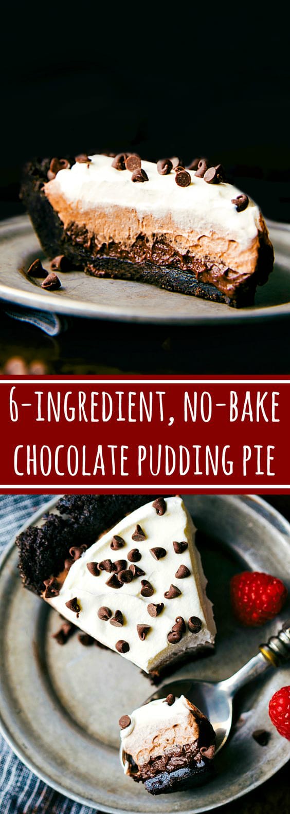 The BEST and easiest dessert! 6-ingredient NO BAKE Chocolate Pudding Pie. Impressive looking, little effort