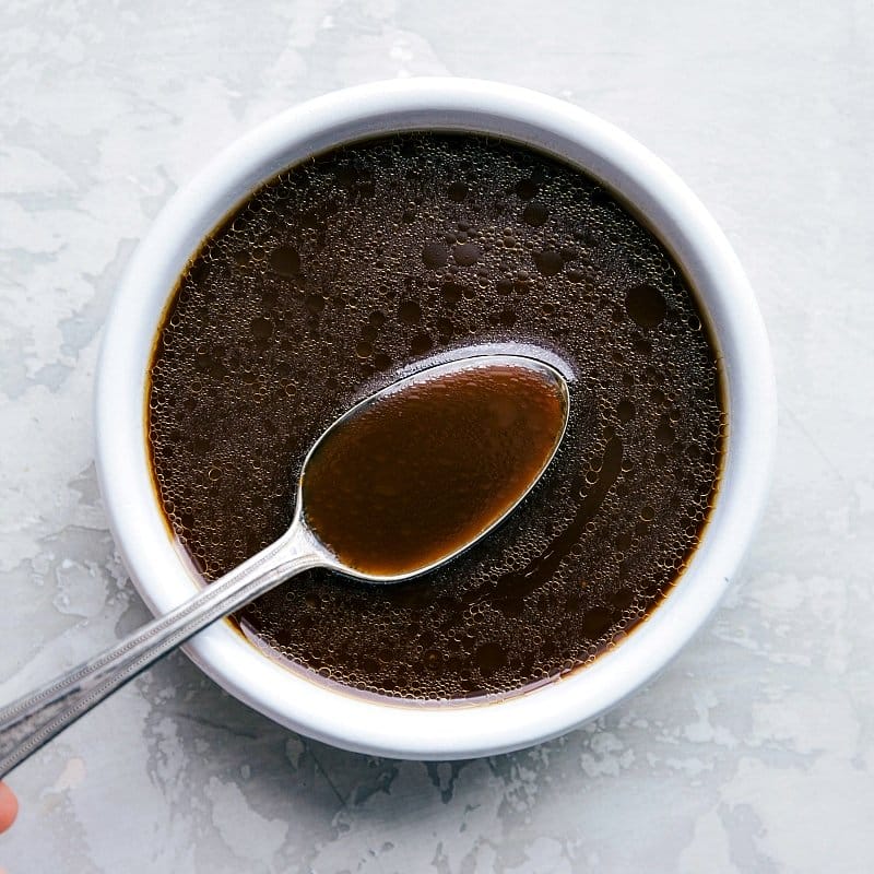 View of the stir fry sauce in a bowl.