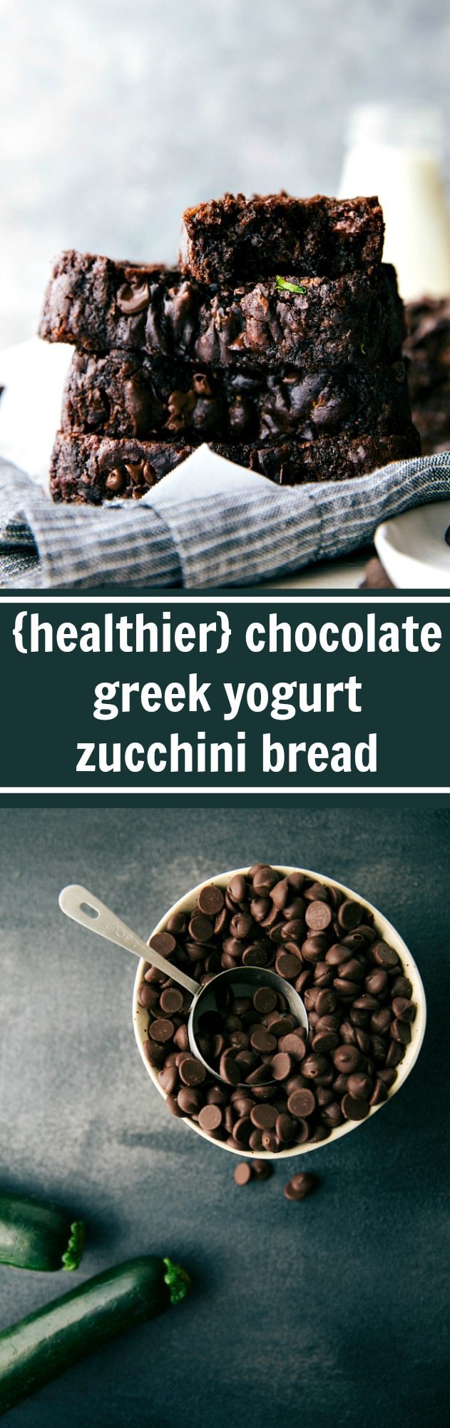 Chocolate Greek Yogurt Zucchini Bread made with healthier ingredients and lower sugar!