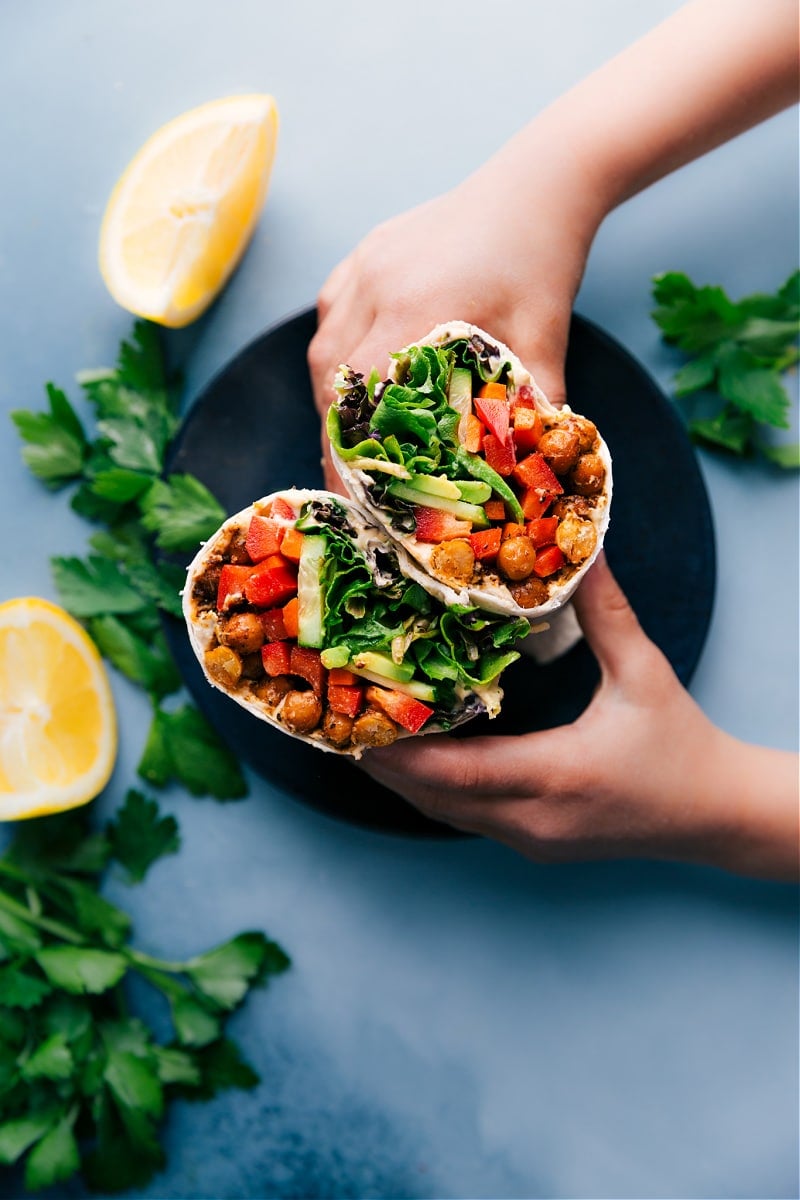 Overhead image of the hummus wraps