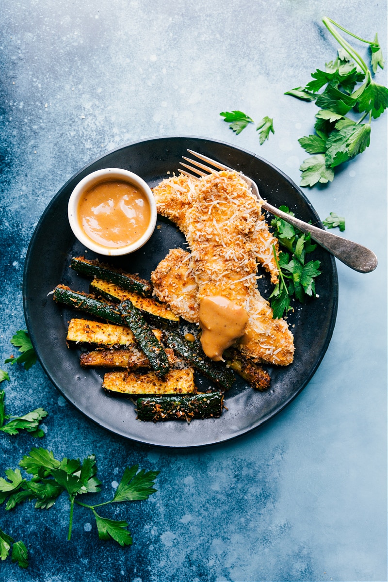 Sheet pan Chicken and Zucchini on a plate