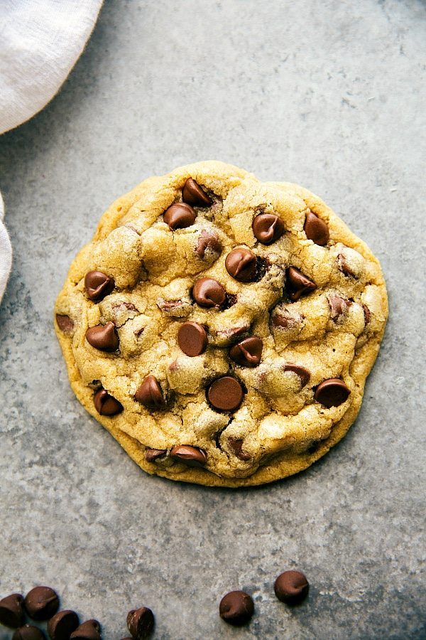 A small batch, single-serving-sized bakery style large chocolate-chip cookies. via chelseasmessyapron.com