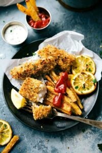 A quick and delicious take on fish and chips -- all baked on just ONE pan.