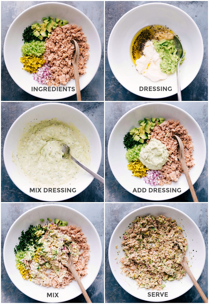 Process shots-- Images of the ingredients being added to the dressing and mixed together to be served.