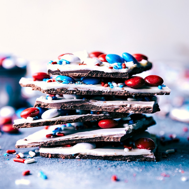 Fourth of July Bark stacked on top of each other