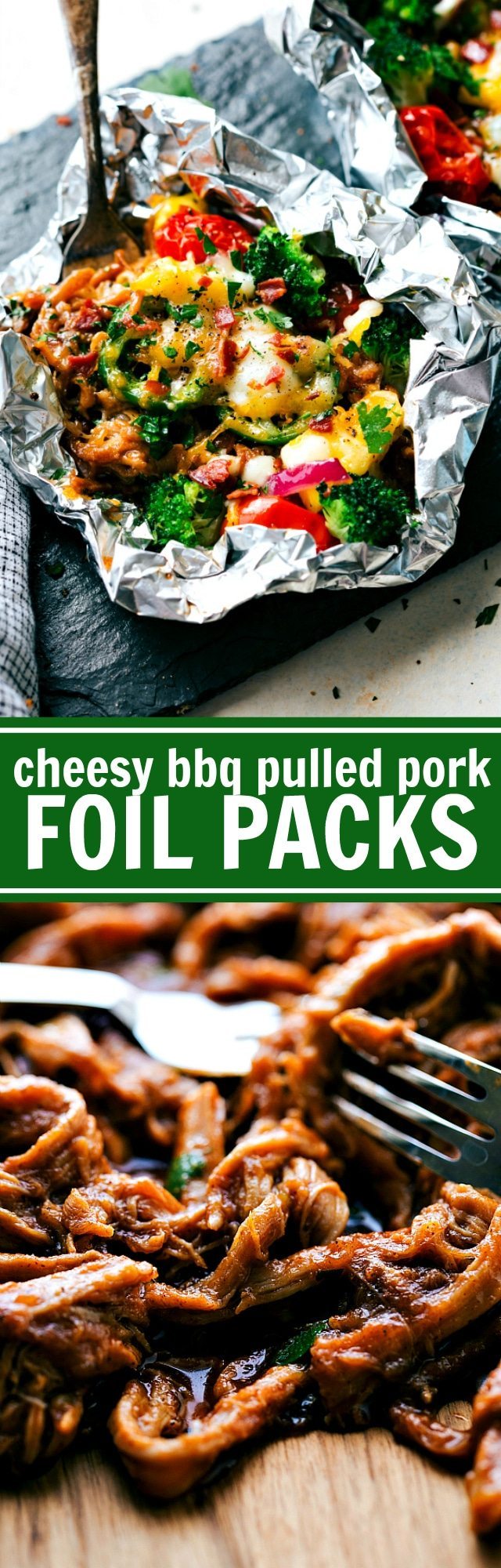 tin foil cheesy bbq pulled pork and veggies