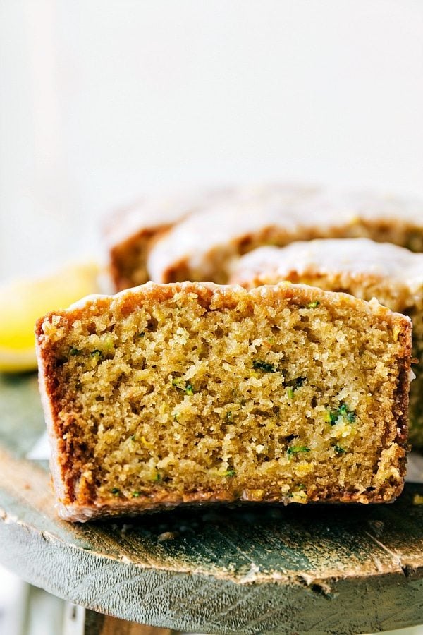 A slice of the moist and delicious zucchini lemon bread ready to be enjoyed.