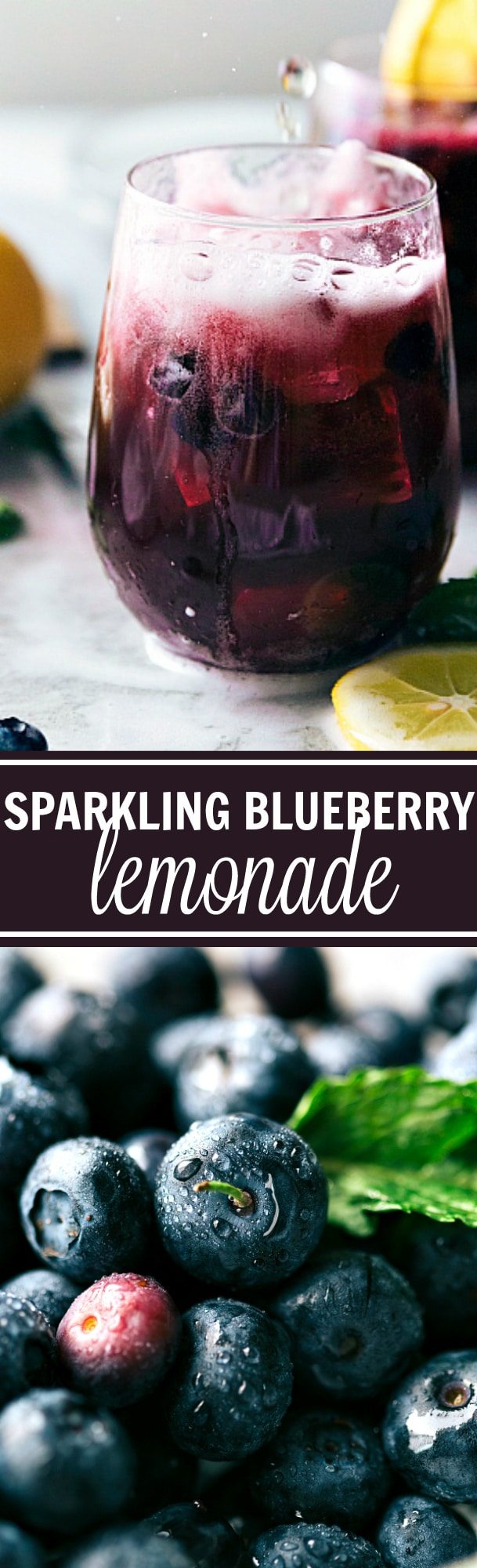 Easy and delicious sparkling (non alcoholic) blueberry lemonade. The perfect cool down summer drink! Recipe from: chelseasmessyapron.com