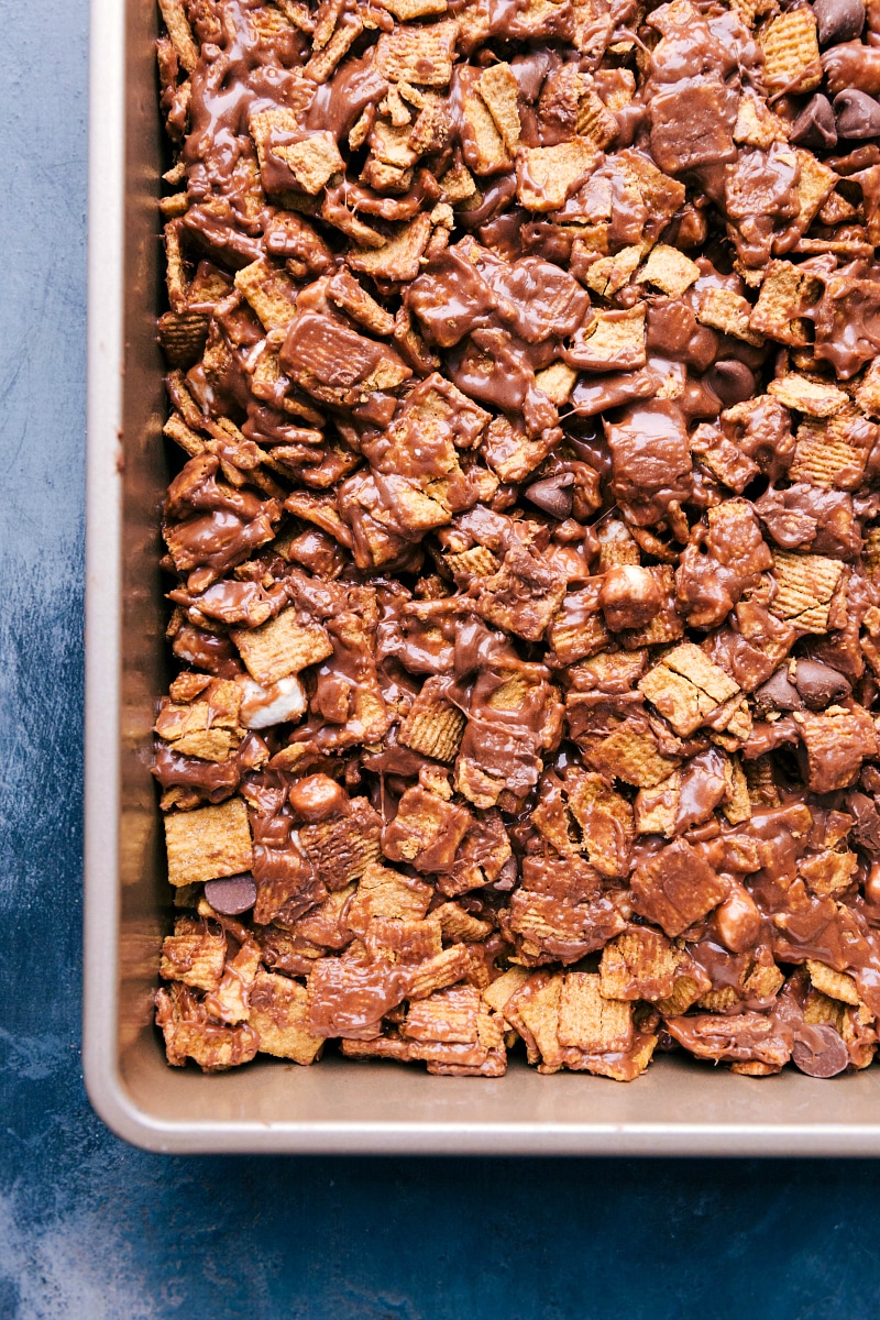 View of the Smores Bars in the pan.