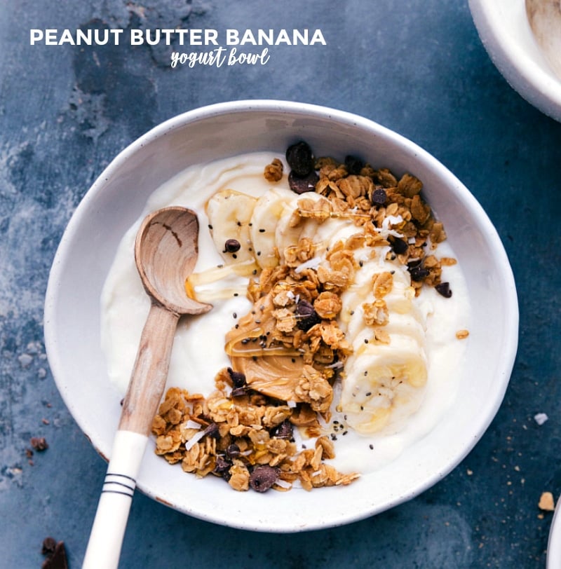 Overhead image of the peanut butter banana Yogurt Bowl.