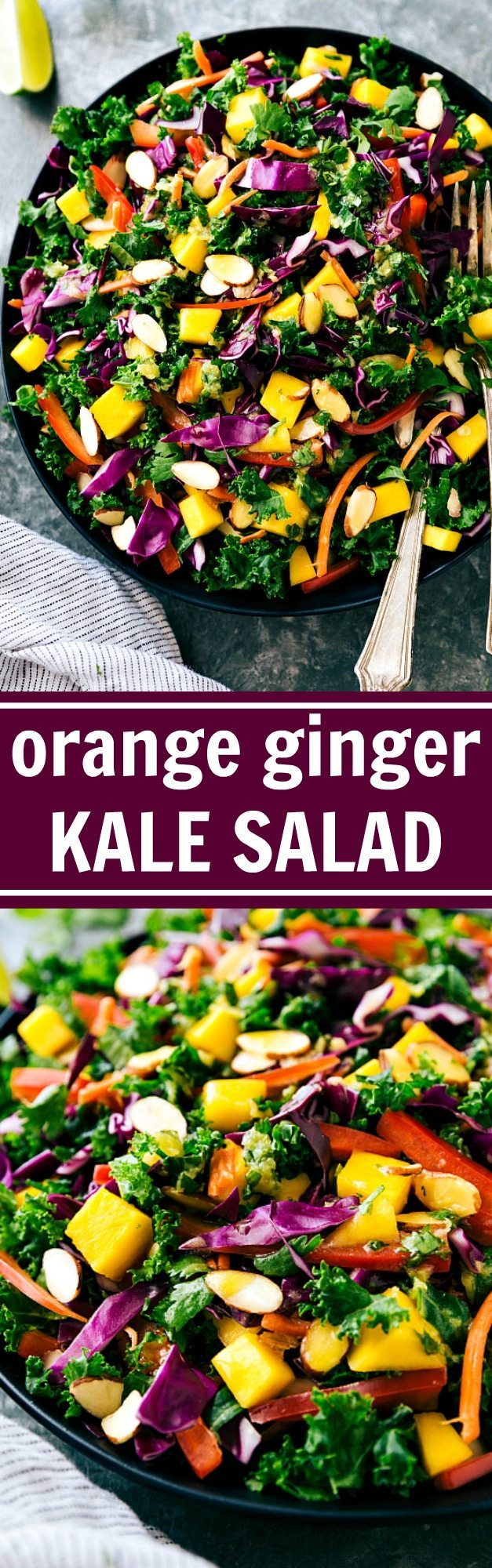 A delicious Orange Ginger Dressed Kale Salad recipe from chelseasmessyapron.com